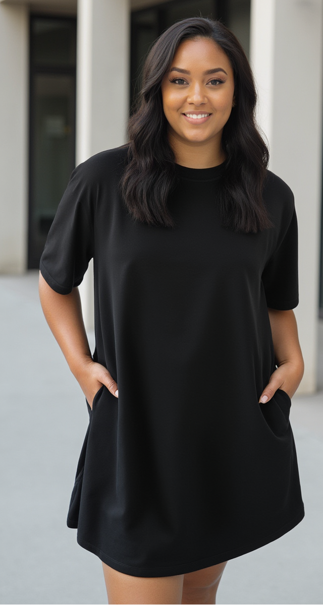anne klein black lace dress Essential Tee Dress With Pockets