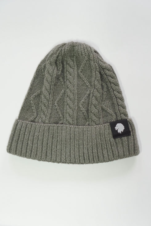 Bonnet en tricot torsadé unisexe - gris olive